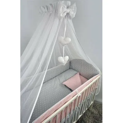 Ankras 6 dalių patalynės komplektas "Rozeta" pilka/rožinė