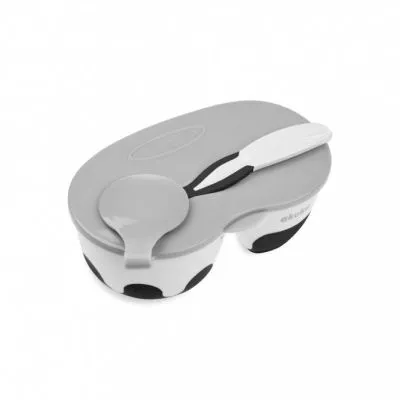 AKUKU 2 dalių dubenėlis su šaukšteliu, A0428-WHITE/BLACK