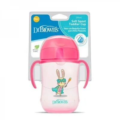 DR. BROWN'S gertuvė su rankenėlėmis, rožinė, 270 ml, 9 + mėn.