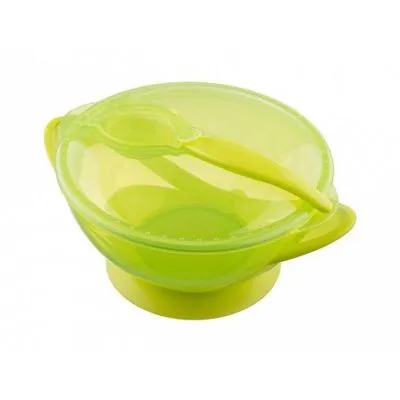 Akuku prilimpantis dubenėlis su dangteliu ir šaukšteliu, A0454-GREEN - Maisto laikymo indeliai ir įrankiai