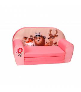 Minkšta vaikiška rožinė sofa - "Miško gyventojai"