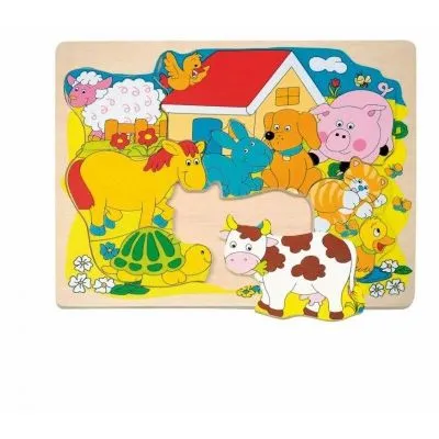 Medinė dėlionė su naminiais gyvūnais 2+