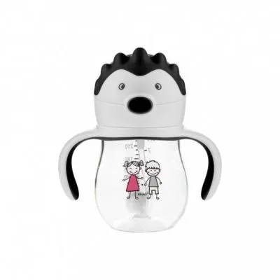 Akuku neišsiliejantis mokomasis puodelis 250 ml su svareliu ir dviem rankenėlėmis, A0034 - Buteliukai ir priedai