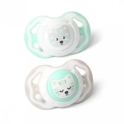 BABYONO ČIULPTUKAS SILIKONINIS, SIMETRINIS, 0-3 M, MĖTINIS-PILKAS, 1223/01