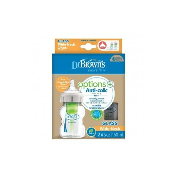 DR.BROWN'S stikla pudelītes OPTIONS+ ar platu kaklu, 150ml, 2 gab.
