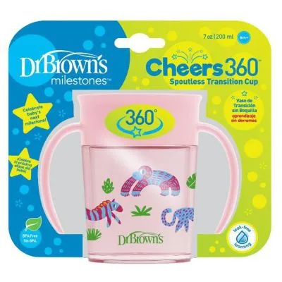 DR. BROWN'S 200 ml gertuvė "CHEERS 360", 6+ mėn., rožinė