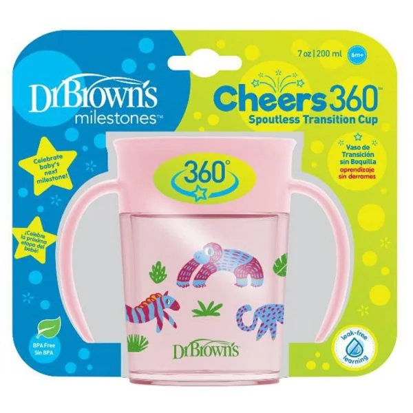 DR. BROWN'S 200 ml gertuvė "CHEERS DECO", 6+ mėn., rožinė