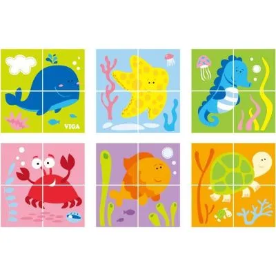Medinių kaladėliu dėlionė Viga , Jūros gyventojai - Dėlionės