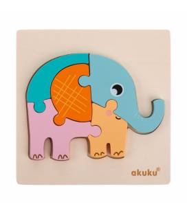 Akuku kūdikių medinė, edukacinė dėlionė ELEFANT, A0600