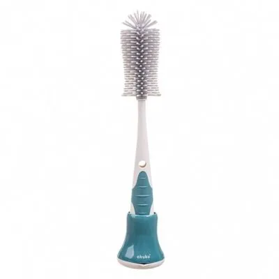 Akuku buteliukų, puodelių ir žindukų silikoninis šepetys su šepetėliu, grey/turq, A0511 - Maitinimui