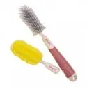 Akuku buteliukų, puodelių ir žindukų silikoninis šepetys su kempine, beige/pink, A0512