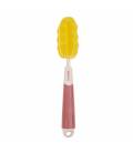 Akuku buteliukų, puodelių ir žindukų silikoninis šepetys su kempine, beige/pink, A0512