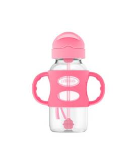 DR.BROWN'S buteliukas plačiu kakleliu su šiaudeliu ir svareliu, rožinis, 270 ml