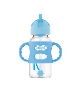 DR.BROWN'S buteliukas plačiu kakleliu su šiaudeliu ir svareliu, mėlynas, 270 ml
