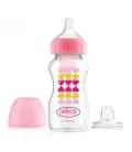 DR.BROWN'S buteliukas pereinamasis OPTIONS+ plačiu kakleliu, rožinis 270ml + silikoninis snapelis