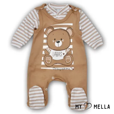 Šliaužtinukai ir marškinėliai "LABAS", kakava, 56-62cm.