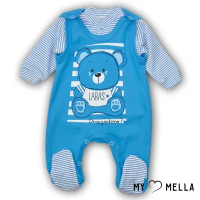 Šliaužtinukai ir marškinėliai "LABAS", mėlyni, 56-62cm.