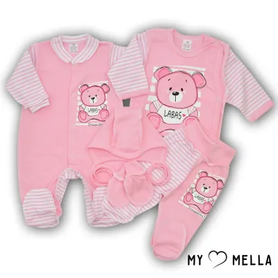 Naujagimio kraitelis penkių dalių "Labas", rožinis, 56cm.