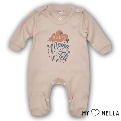 Šliaužtinukai ir marškinėliai "Myliu", rusvi, 56-62cm.