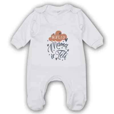 Šliaužtinukai ir marškinėliai "Myliu",balti, 56-62cm.