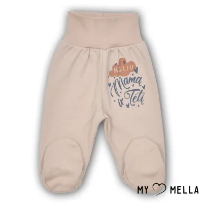 Kelnės su pėdutėmis kūdikiams "Myliu", rusvos, 56-62cm.