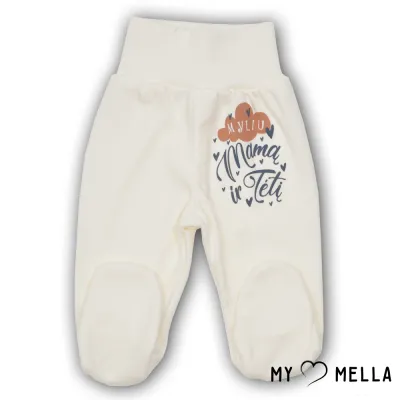 Kelnės su pėdutėmis kūdikiams "Myliu", gelsvos, 56-62cm.