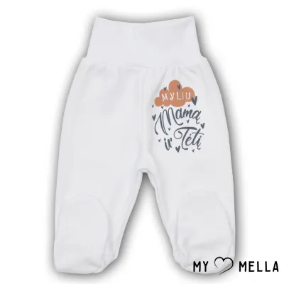 Kelnės su pėdutėmis kūdikiams "Myliu", baltos, 56-62cm.