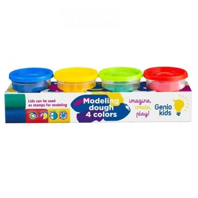 GENIO KIDS NATŪRALUS PLASTILINAS - MODELINAS, 4 SPALVOS PO 140G