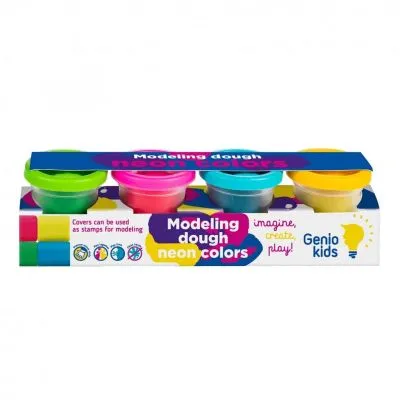 GENIO KIDS NATŪRALUS PLASTILINAS - MODELINAS, NEONINĖS SPALVOS 3m+