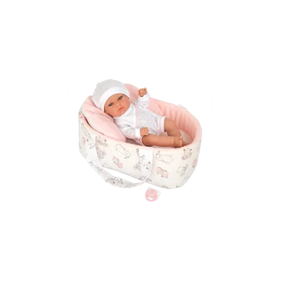 Arias kūdikėlis nešyklėje su gyvūnėliais, mergaitė, 30 cm. 2M+ - Lėlės