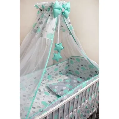 Ankras 6 dalių patalynės komplektas "Debesėliai" mėtinė - Vaikiškos patalynės komplektai