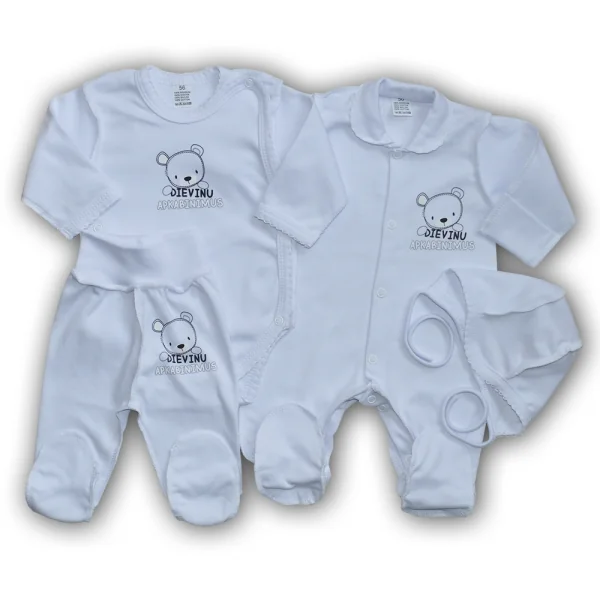 Jaundzimušā komplekts četrās daļās "Apskāvieni", balts, 56 cm.