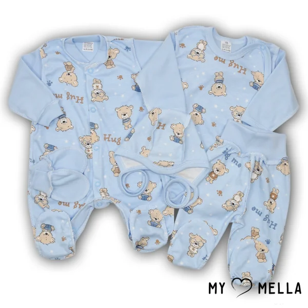 Jaundzimušā komplekts piecās daļās "Hug me", gaiši zils, 56 cm.