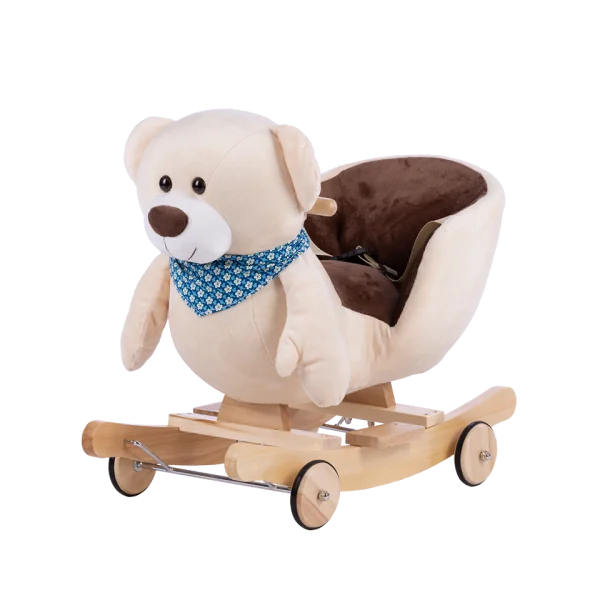 Šūpojošs koka zirdziņš/rotaļlieta ar nolokāmiem riteņiem, Lācītis