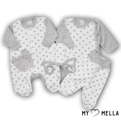 Jaundzimušā komplekts piecās daļās "Stars", pelēks, 56 cm.