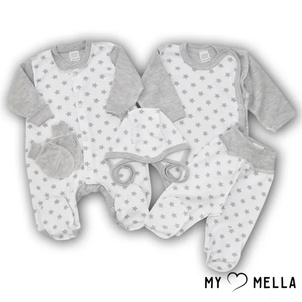 Jaundzimušā komplekts piecu daļu "Zvaigznes", pelēks, 56 cm.