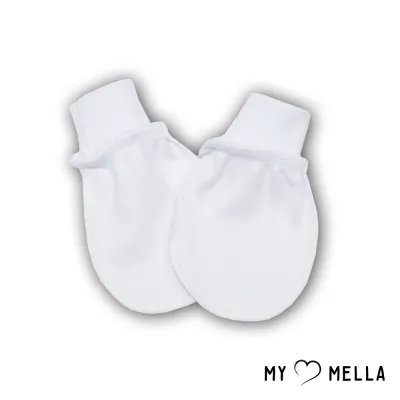 Naujagimio pirštinytės išvirkščiomis siūlėmis, Balta