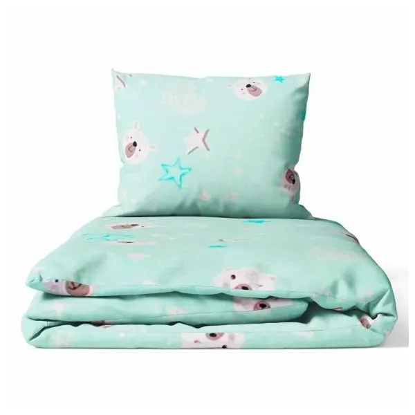 135/100 cm. Ankras 2 dalių patalynės užvalkalų komplektas "Meškiukas", mėtinė