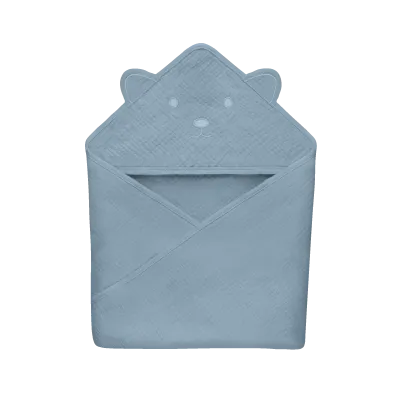 Lionelo muslīna dvielis ar kapuci 80x80 cm, pelēks debesis