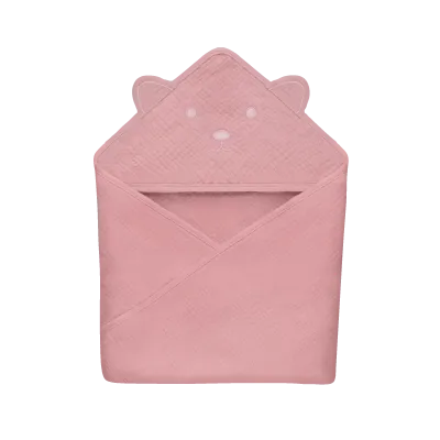 Lionelo muslininis rankšluostis su gobtuvu 80x80 cm, pink baby