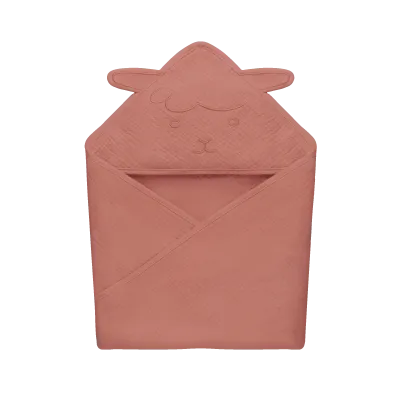 Lionelo muslininis rankšluostis su gobtuvu 80x80 cm, red coral