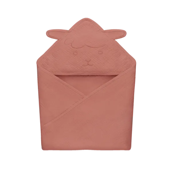 Lionelo muslīna dvielis ar kapuci 80x80 cm, sarkans koraļļu krāsā