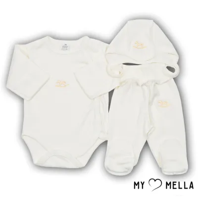 Jaundzimušā komplekts trīs daļās, dzeltenīgs, 56 cm.