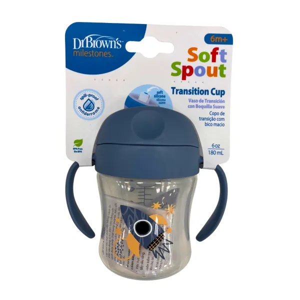 DR. BROWN'S mokomoji gertuvė su rankenėlėmis, 180 ml, pilka