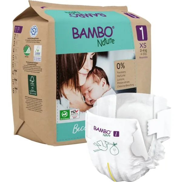 BAMBO NATURE ekol. sauskelnės popier. pakuotėje, dydis 1, (2-4 Kg), 22 vnt.