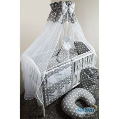 Ankras 6 dalių patalynės komplektas "Taškeliai" - pilka