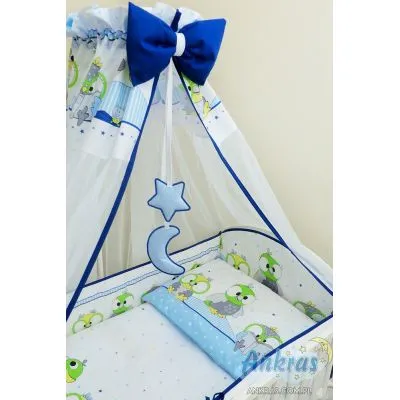 Ankras 6 dalių patalynės komplektas "Papūga" - žydra