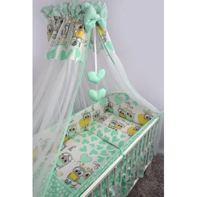 Ankras 6 dalių patalynės komplektas "Širdys" žalia